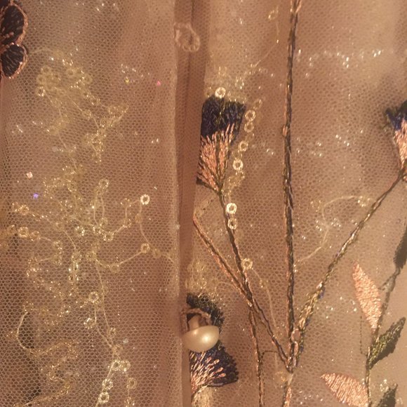 Teri Jon Midi Tulle Dress (Gold) - Picture 2 of 5